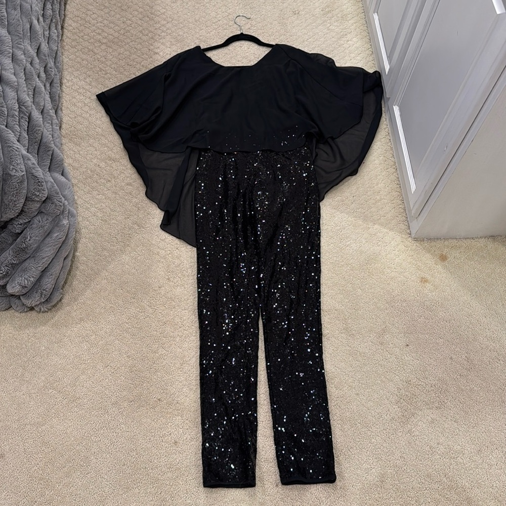 Venus black jumpsuit with a cover at the top size 4 and black sequin pant